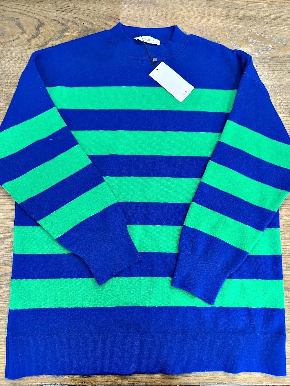 Mango Rugby Striped Crewneck Sweater in Blue & Green NWT